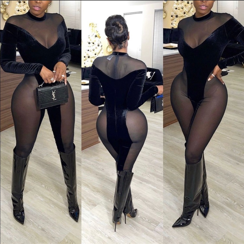 Sheer Black Velvet Jumpsuit